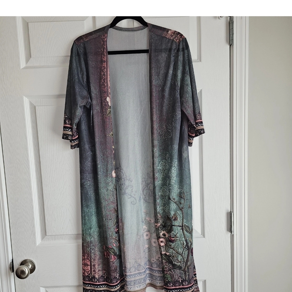 Sheer Embroidered Kimono Womens Duster Cardigan Boho Crochet Festival Beach L